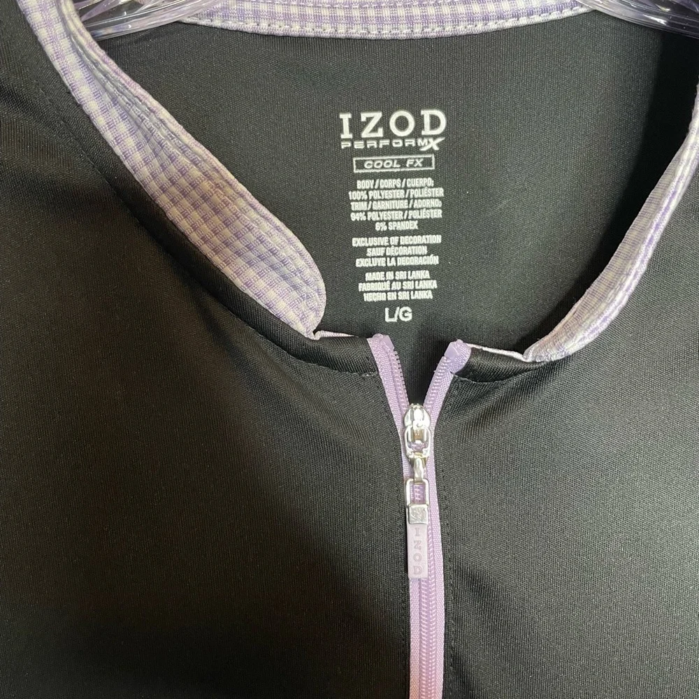 IZOD Golf Shirt Cool Fx Quarter Zip Short Sleeve Black Purple White Sz L - Picture 3 of 5